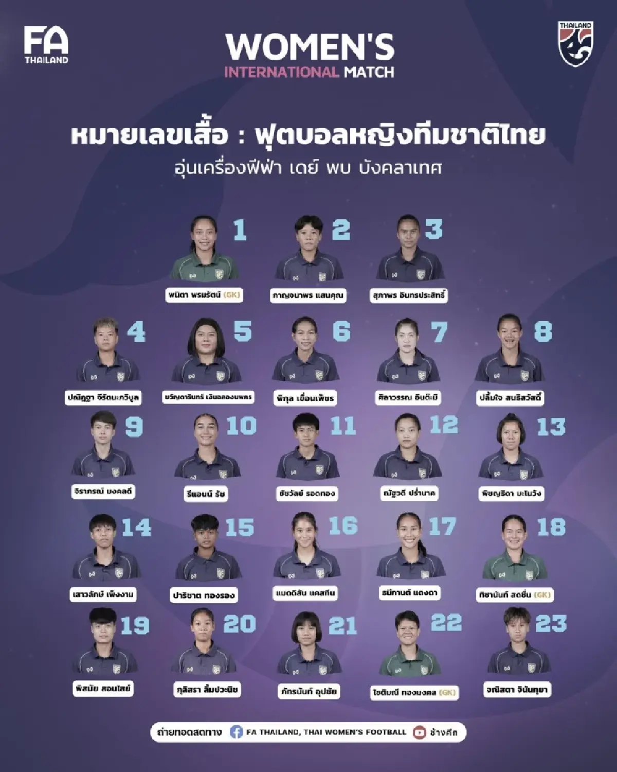 ดูบอลสด 'ทีมชาติไทย พบ บังกลาเทศ' ถ่ายทอดสดบอลอุ่นเครื่อง ทีมหญิง