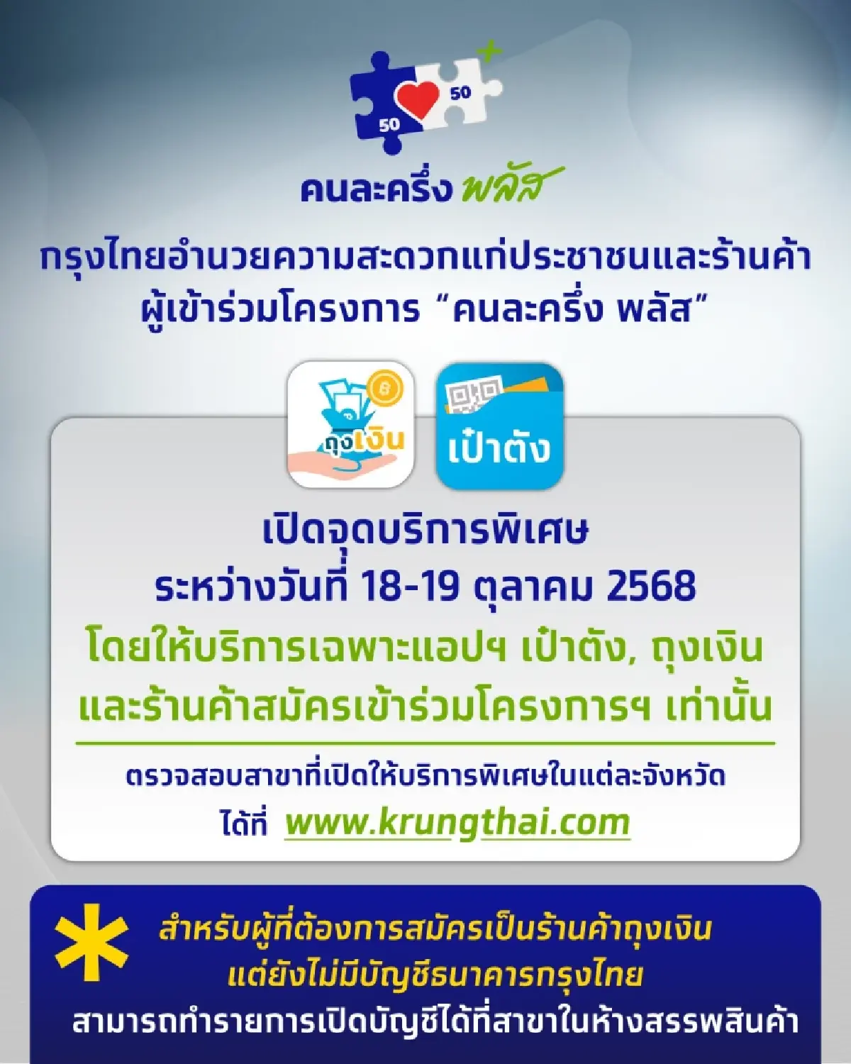 ประกาศรายชื่อสาขาธนาคาร ลงทะเบียนคนละครึ่ง - วิธีแก้ปุ่มไม่ขึ้น