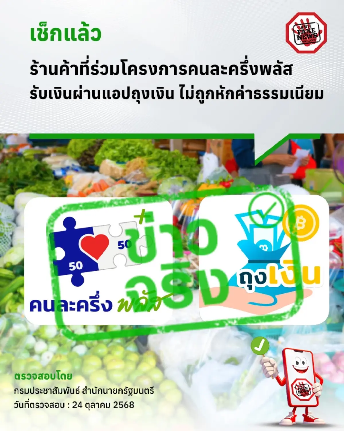 แจงด่วน 'คนละครึ่ง' รับเงินผ่านแอปถุงเงิน ไม่ถูกหักค่าธรรมเนียม