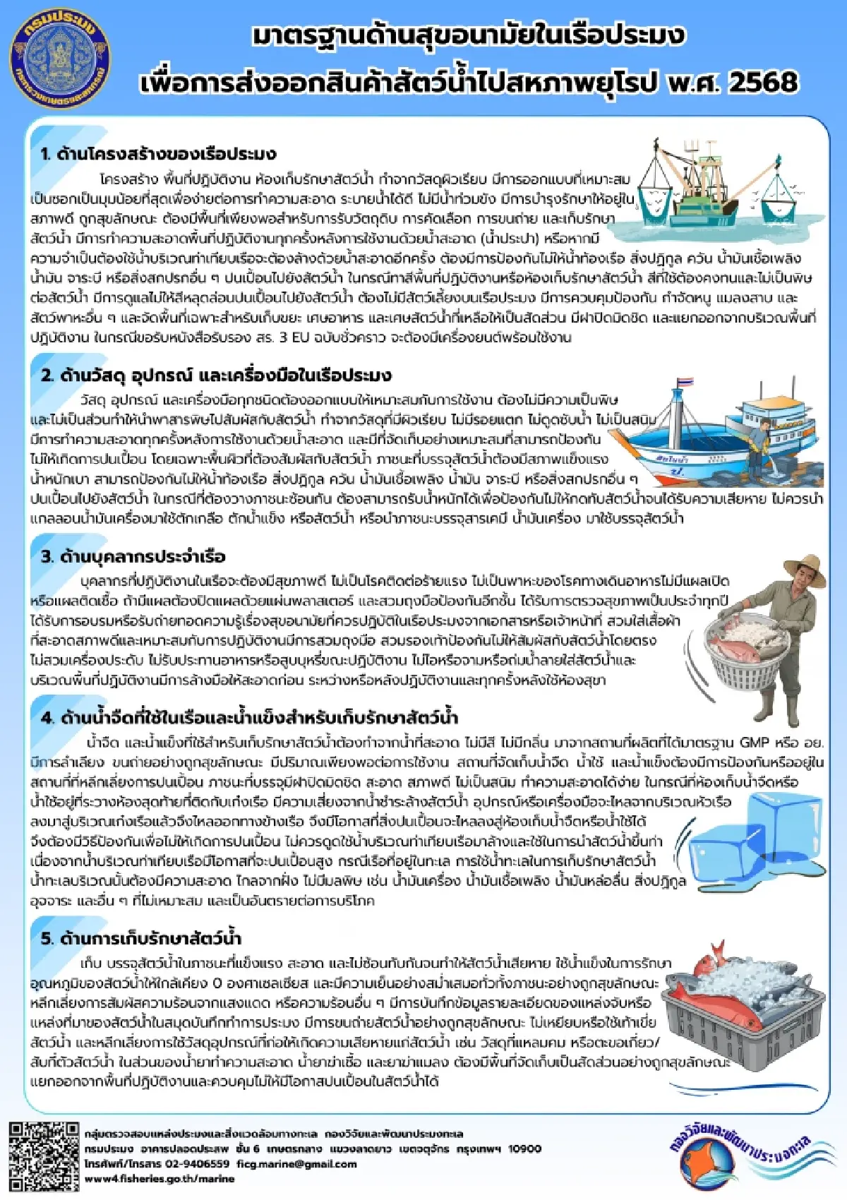 กรมประมงออกประกาศมาตรฐานด้านสุขอนามัยในเรือ รับส่งออกตลาดอียู