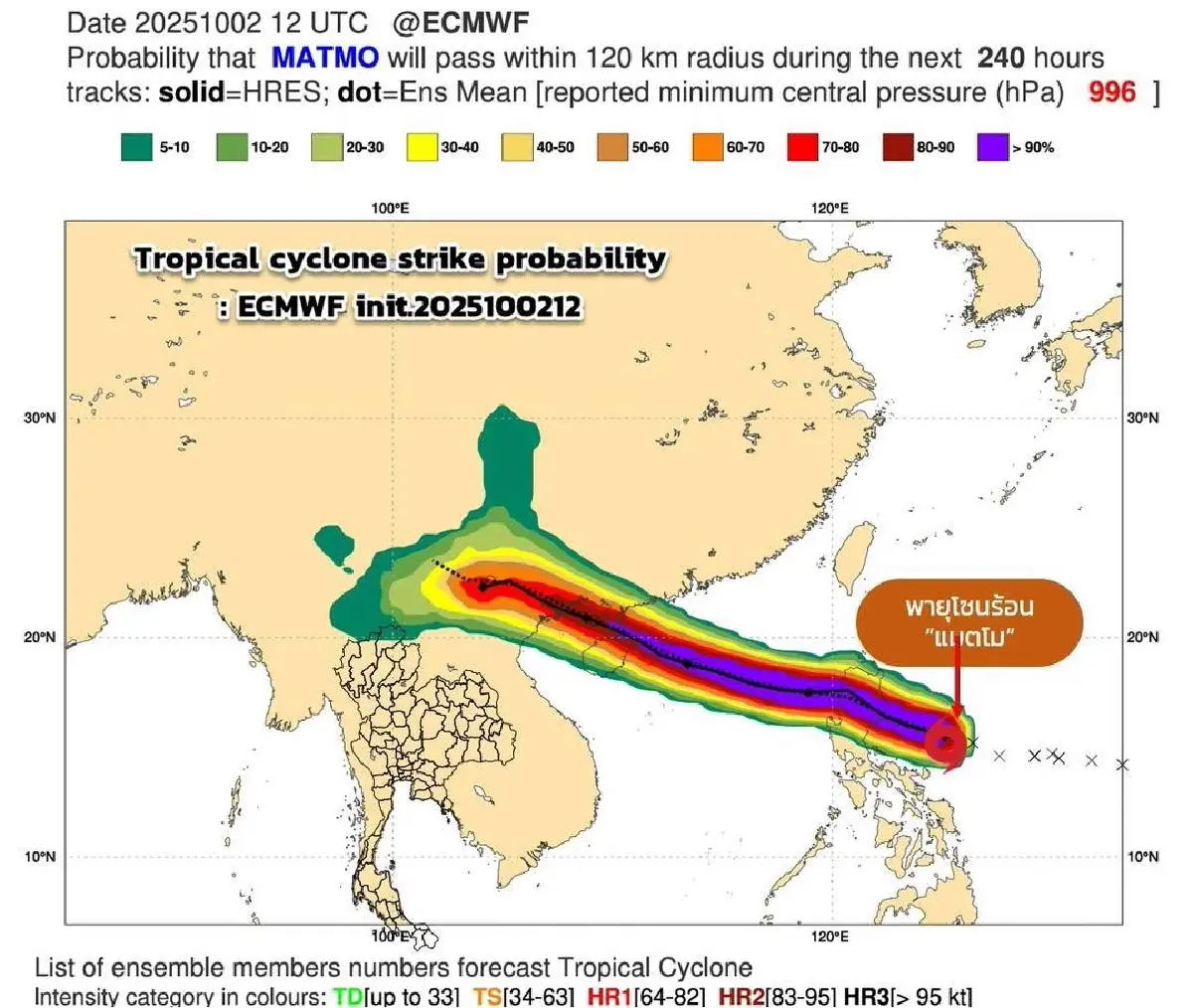 เส้นทางพายุลูกใหม่ พายุแมตโม ลงทะเลจีนใต้ กระทบไทย ภาคเหนือ อีสาน