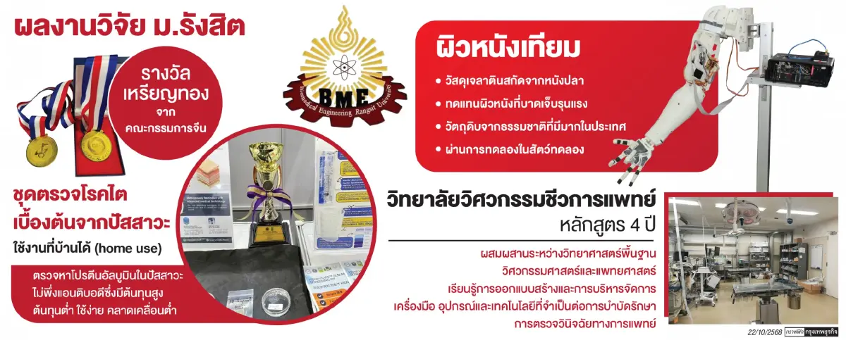 ‘ชุดตรวจโรคไตที่บ้าน-ผิวเทียม‘ ผลงาน ม.รังสิต คว้ารางวัลนานาชาติจากประเทศจีน