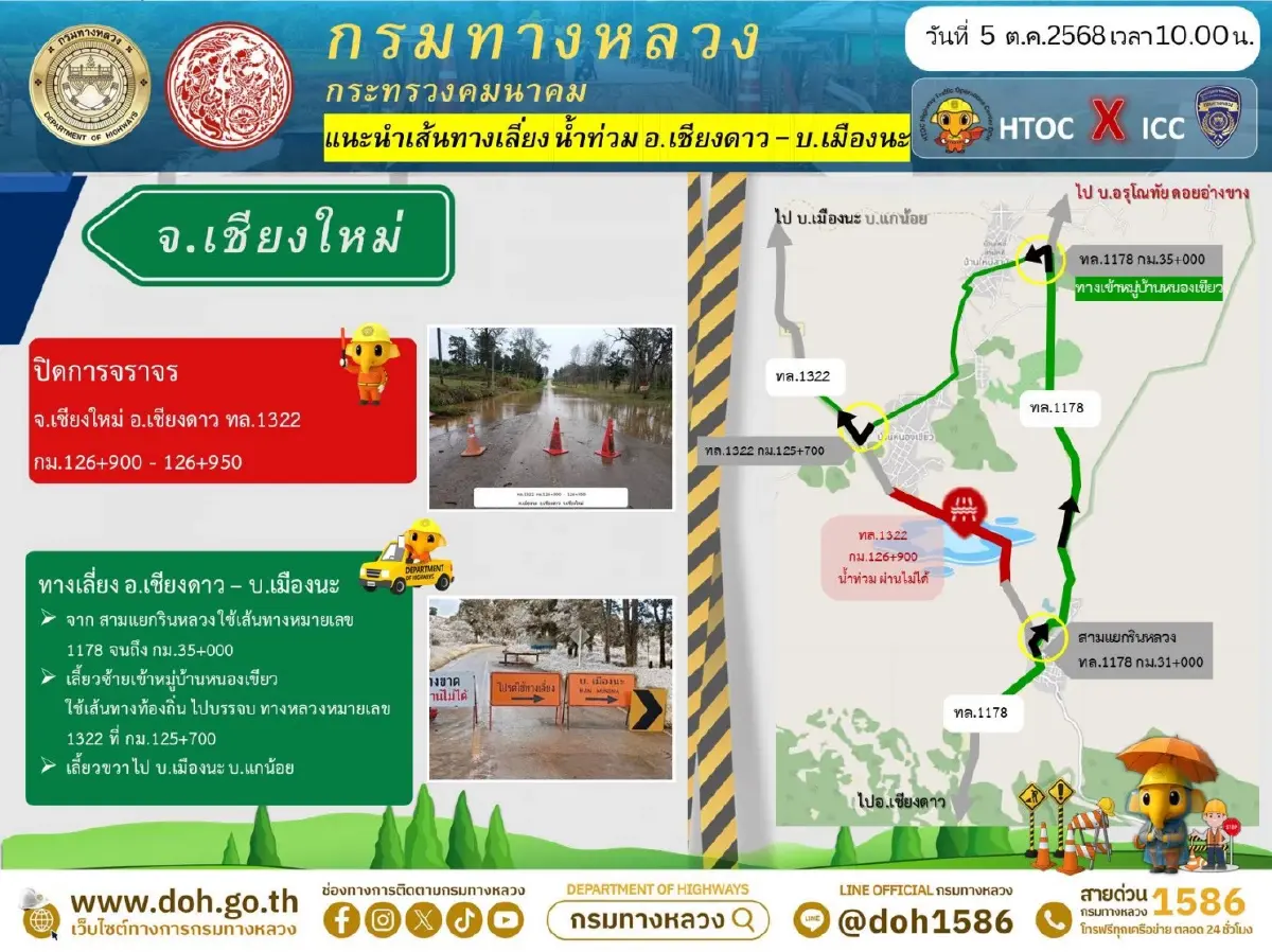 พิษ 'พายุแมตโม' กรมทางหลวง แจ้ง 2 เส้นทาง ผ่านไม่ได้ เช็กเลี่ยง!