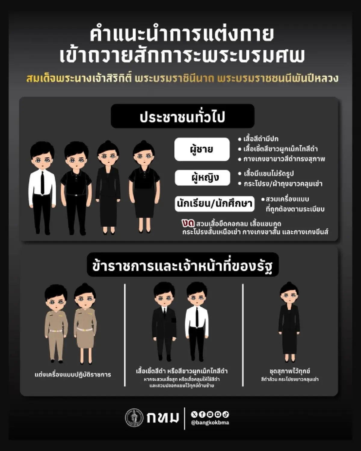 กทม. แนะ การแต่งกายเข้าถวายสักการะพระบรมศพสมเด็จพระพันปีหลวง
