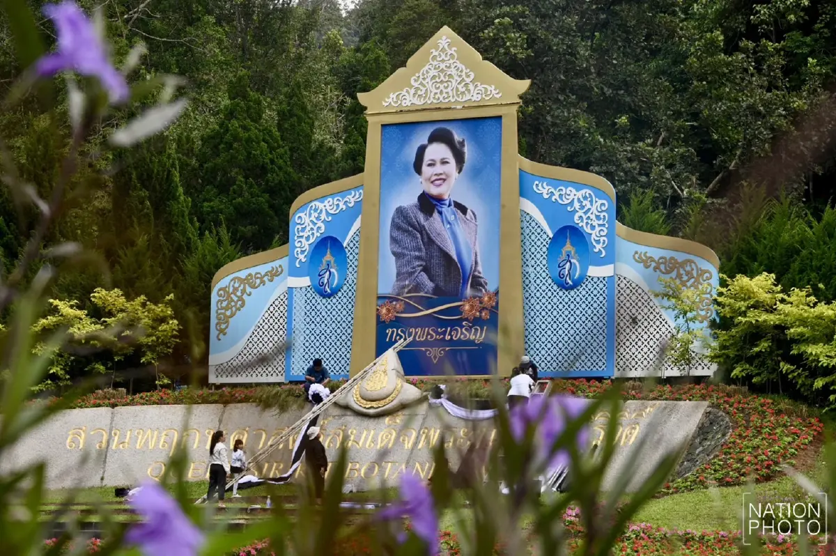 สวนพฤกษศาสตร์สมเด็จพระนางเจ้าสิริกิติ์ ประดับผ้าขาว-ดำ แสดงความอาลัย พระพันปีหลวง