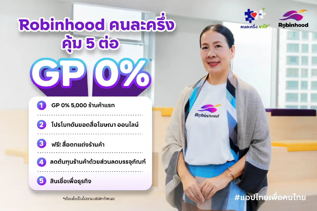 'โรบินฮู้ด' หั่นค่า GP เหลือ 0% รับนโยบาย 'คนละครึ่งพลัส'