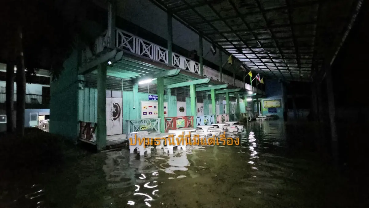 น้ำเจ้าพระยาทะลักปทุมธานี สั่งปิดโรงเรียนวัดเมตารางค์ น้ำท่วม