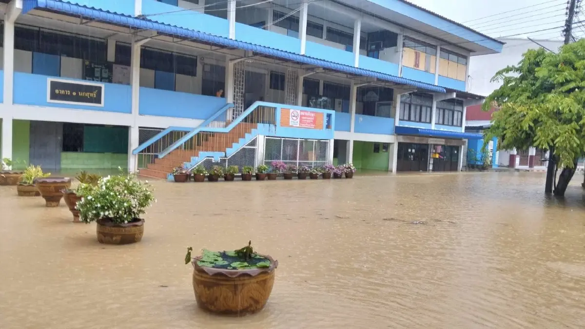ฝนตกหนักสุราษฎร์ฯ สั่งปิดโรงเรียนไชยาสุริยา น้ำท่วม ระวังไฟดูด