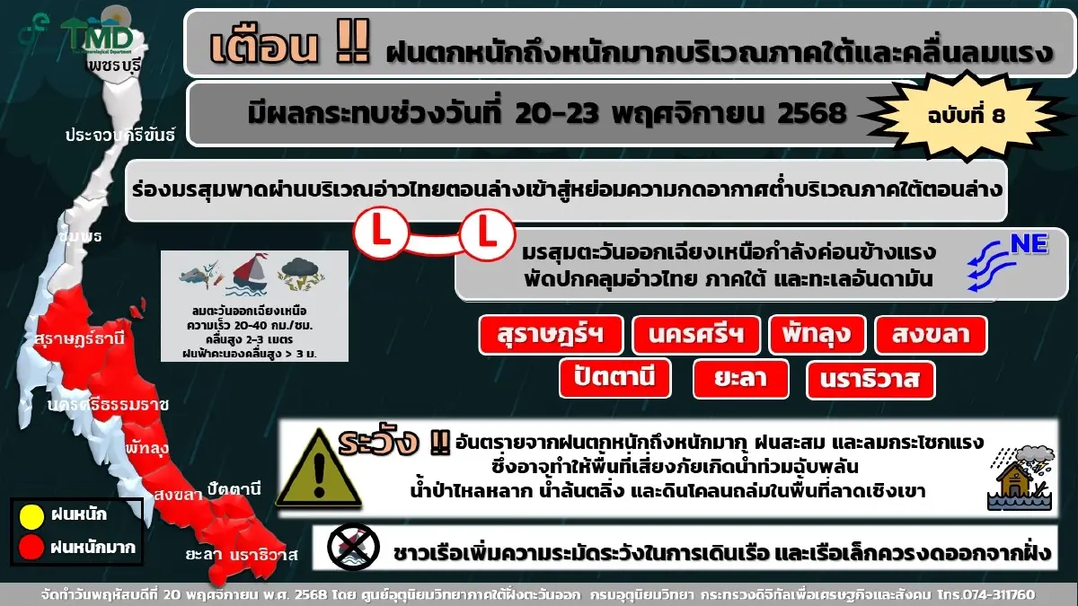 สนามบินนครศรีฯ เปิดปกติ ผู้โดยสารเผื่อเวลา 2 ชม. ฝนถล่มใต้ ลมแรง