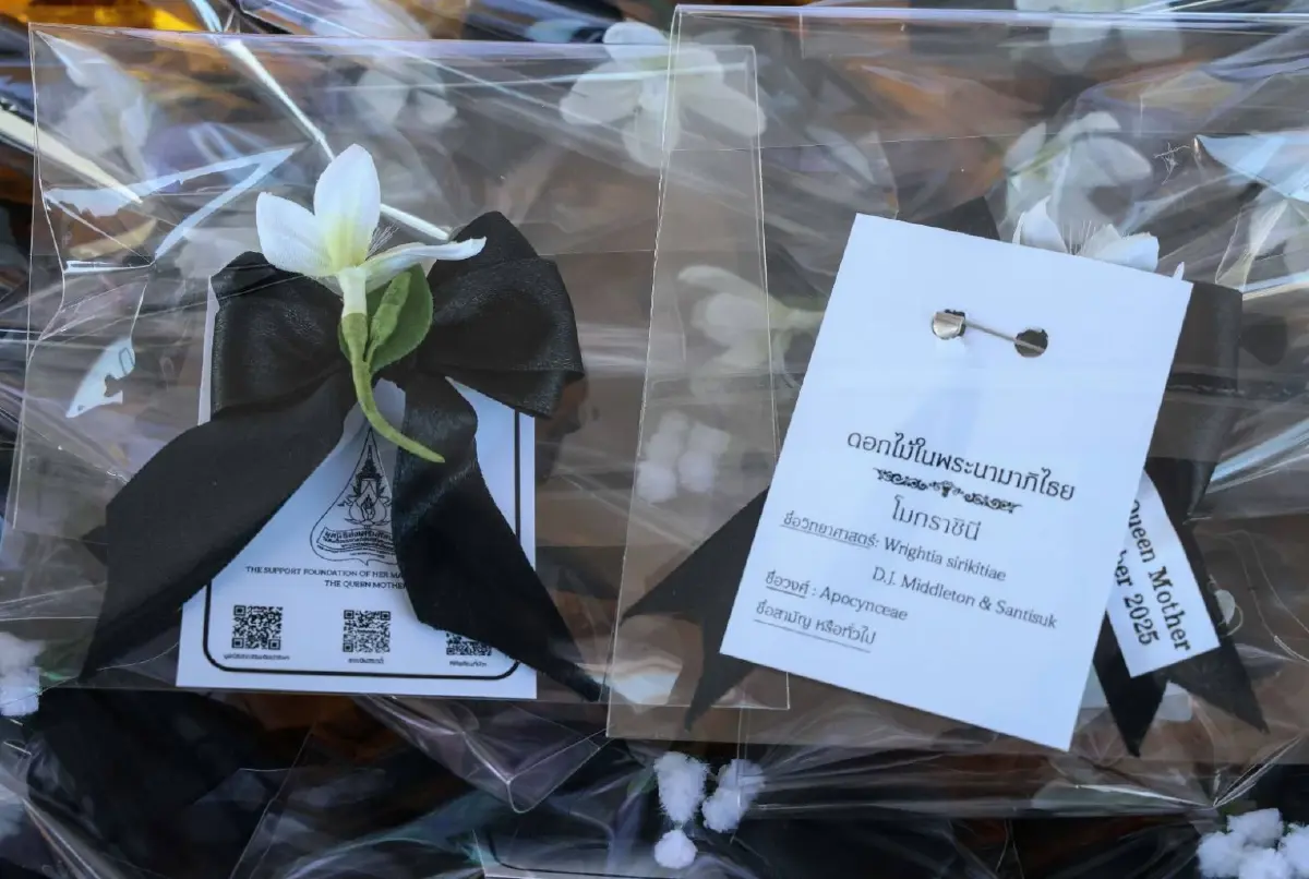 สมเด็จพระเจ้าลูกเธอ เจ้าฟ้าสิริวัณณวรี นารีรัตนราชกัญญา พระราชทานเข็มกลัดริบบิ้นสีดำแก่ประชาชนที่มาเข้ากราบถวายบังคมพระบรมศพ