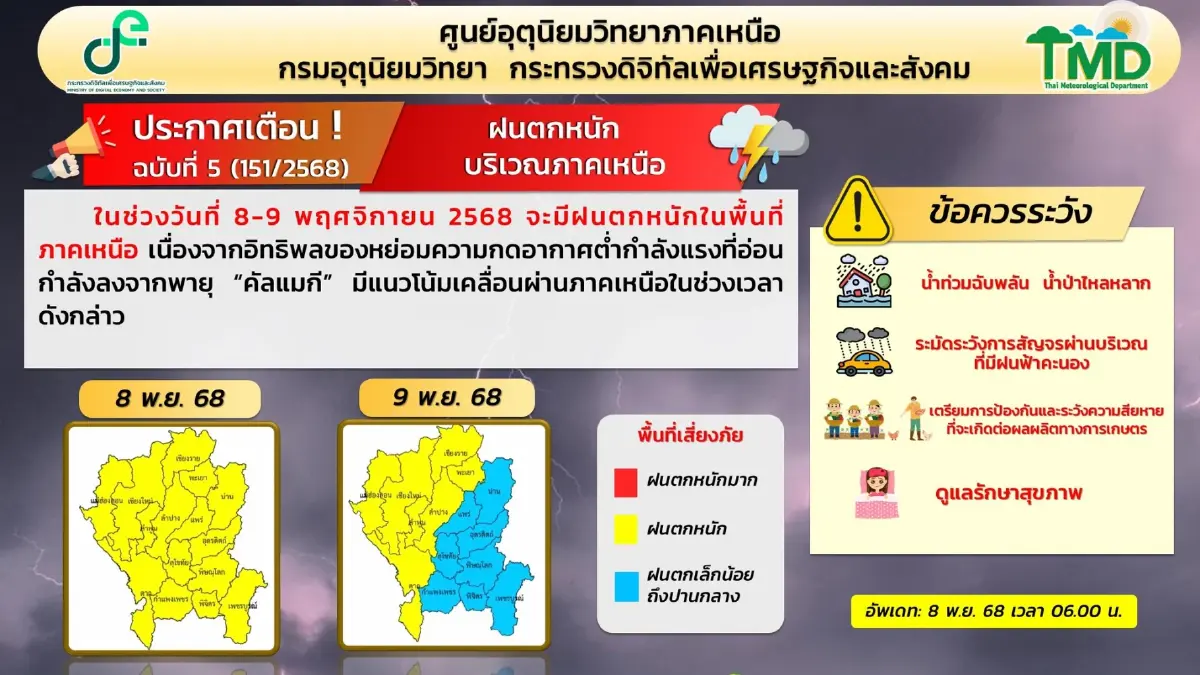 อิทธิพลพายุคัลแมกี ถล่มซ้ำ น้ำท่วมลำพูน - สันป่าสัก ถนนถูกตัดขาด