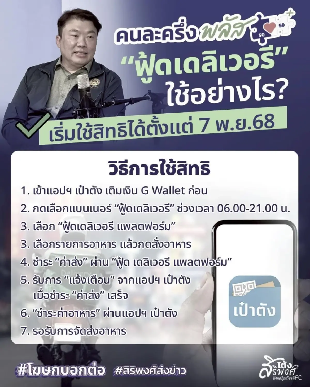 วิธีสั่งอาหารเดลิเวอรี เป๋าตัง ใช้สิทธิคนละครึ่ง ได้แล้ว 7 พ.ย.68