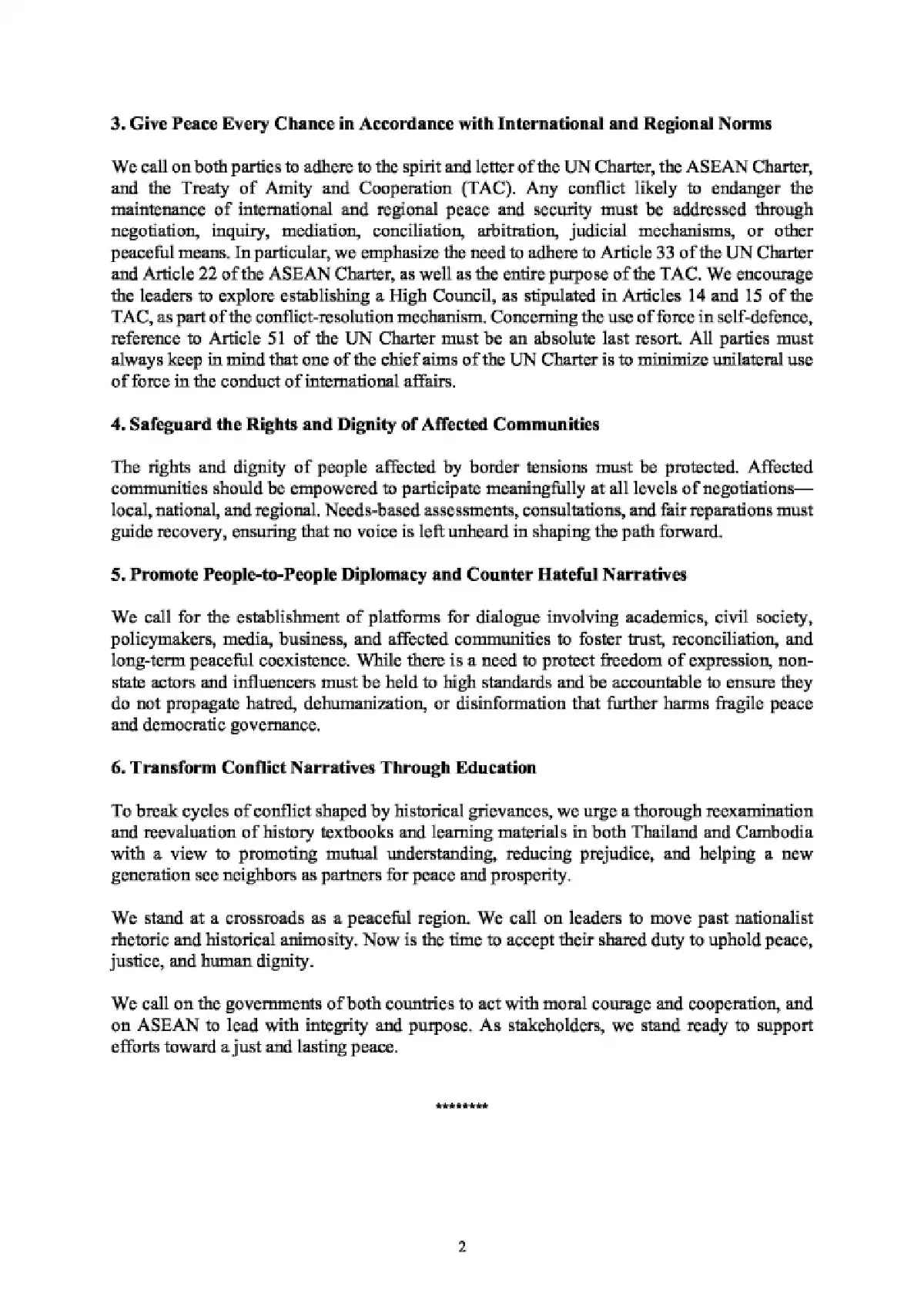 กลุ่มผู้รักสันติภาพจี้ผู้นำไทย-กัมพูชา-อาเซียน เร่งแก้ข้อพิพาทโดยสันติ