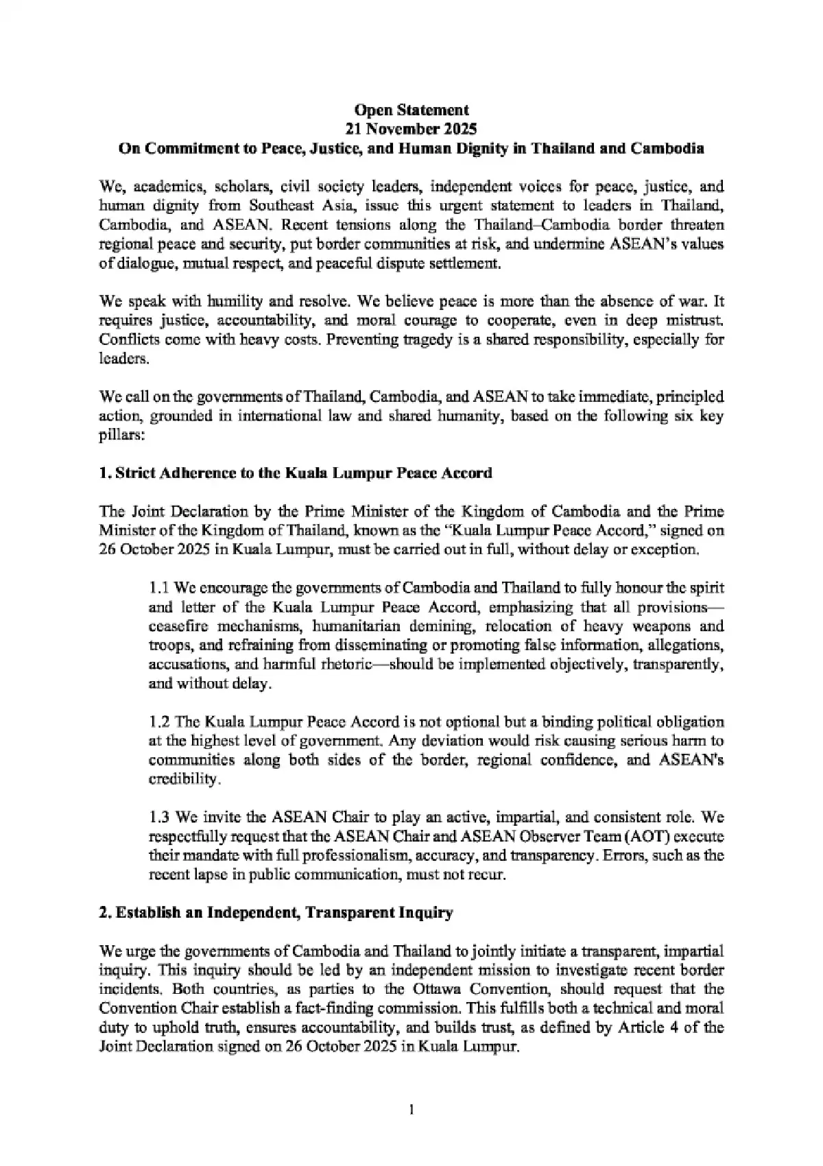 กลุ่มผู้รักสันติภาพจี้ผู้นำไทย-กัมพูชา-อาเซียน เร่งแก้ข้อพิพาทโดยสันติ