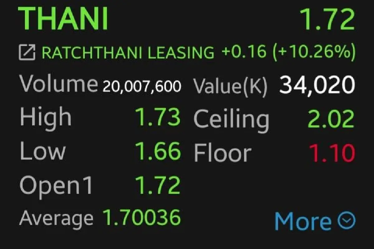 หุ้น THANI พุ่งแรง 10.26% ผลงานไตรมาส 3/68 ดีเกินคาด แถมปันผลสูงถึง 7%