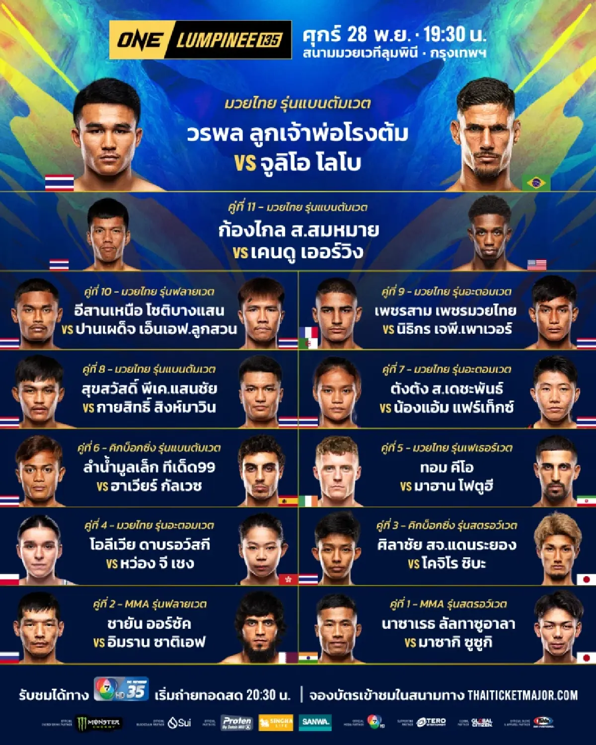 มันเต็มพิกัด! ดูมวยสด 'วรพล vs จูลิโอ' คู่เอก ศึก ONE ลุมพินี มวยวันนี้