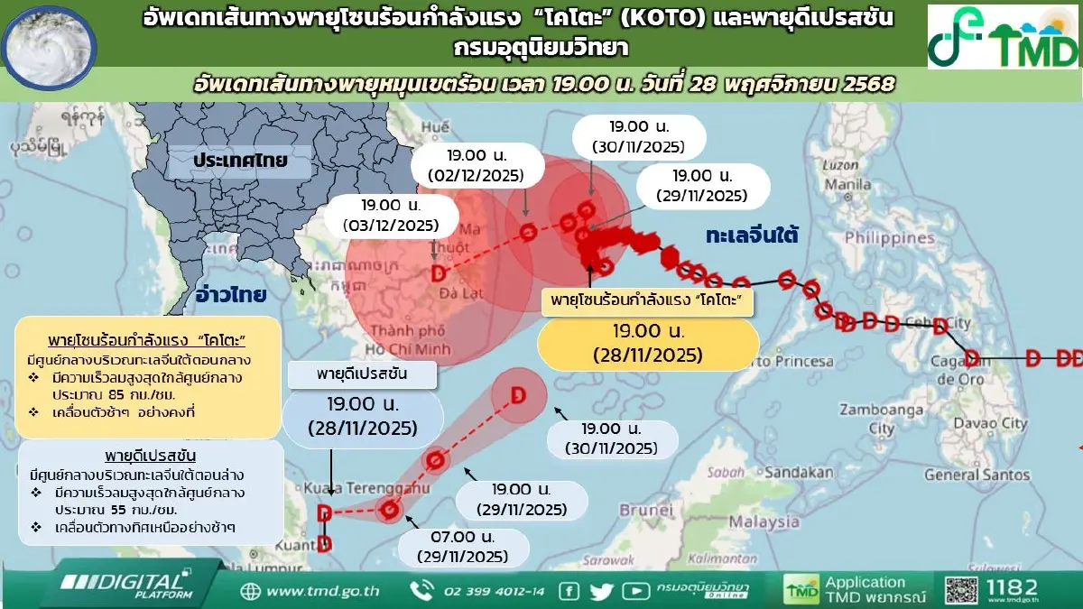 กรมอุตุ เผยเส้นทางพายุโคโตะ ในทะเลจีนใต้ เตือนไทยตอนบน หนาว 1-8°C