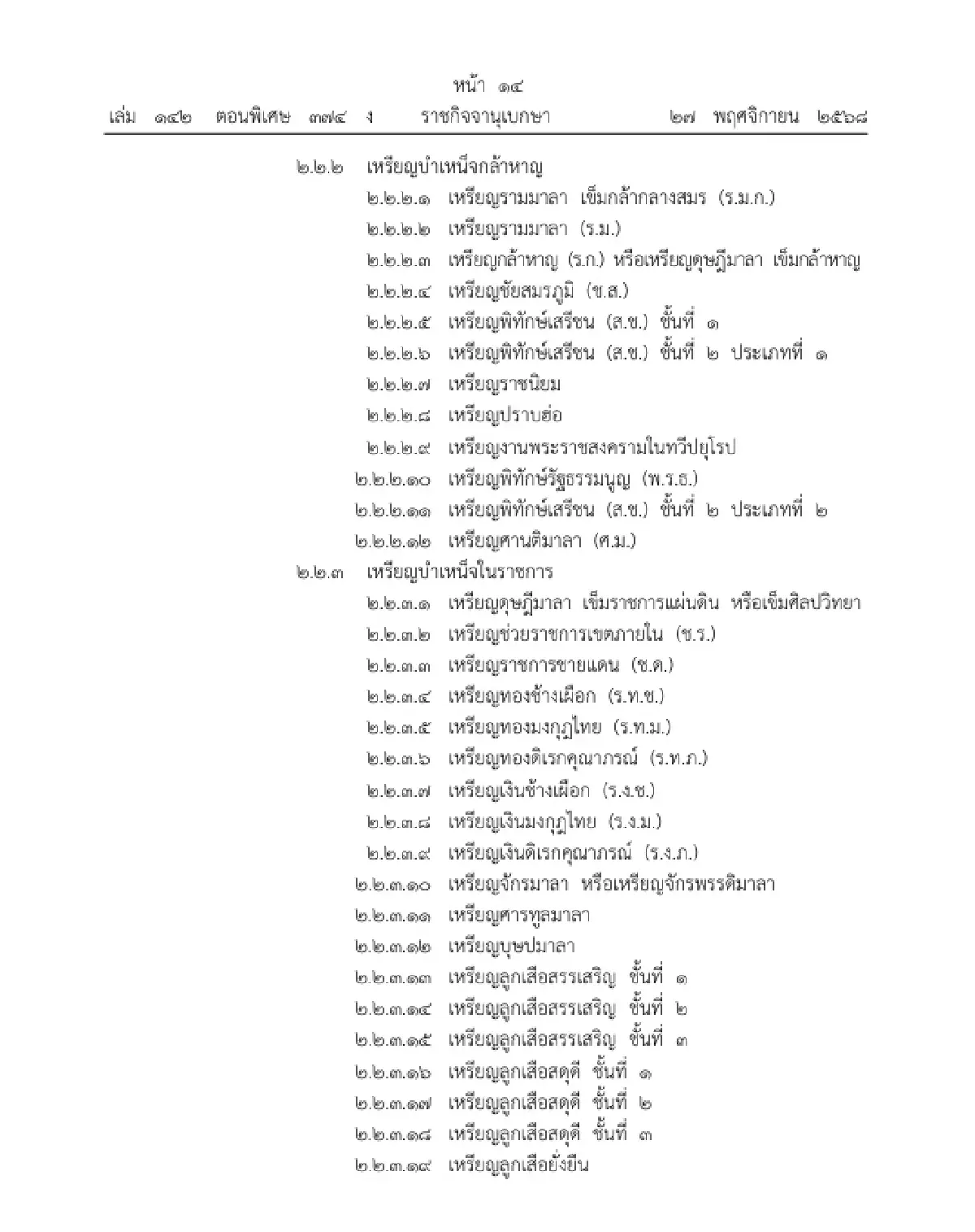 ราชกิจจาฯ ประกาศ ลำดับเกียรติเครื่องราชอิสริยาภรณ์ไทย พ.ศ. 2568