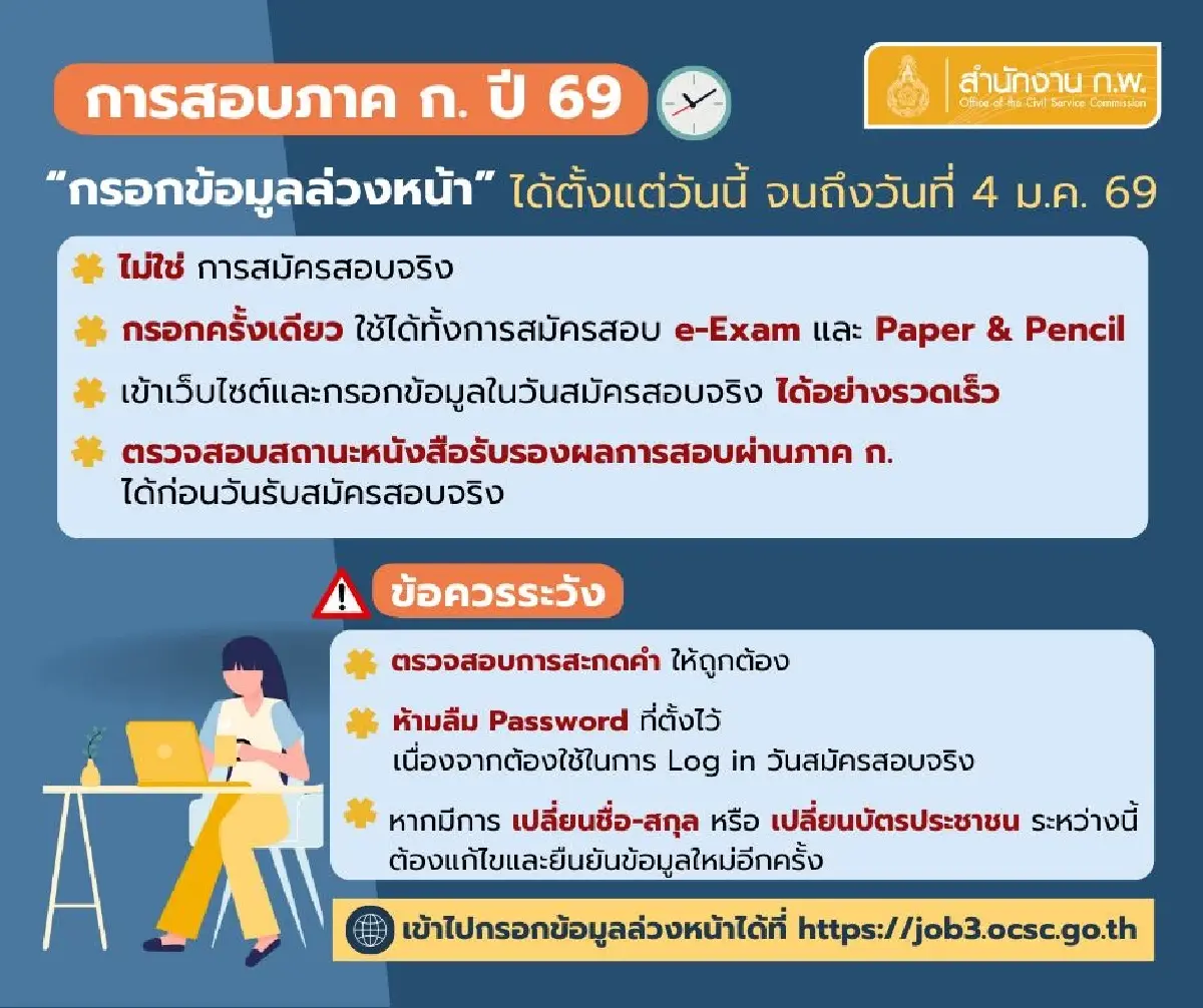 เช็กวันรับสมัครจริง เปิด กรอกข้อมูลล่วงหน้า สอบก.พ.69 กัน เว็บล่ม