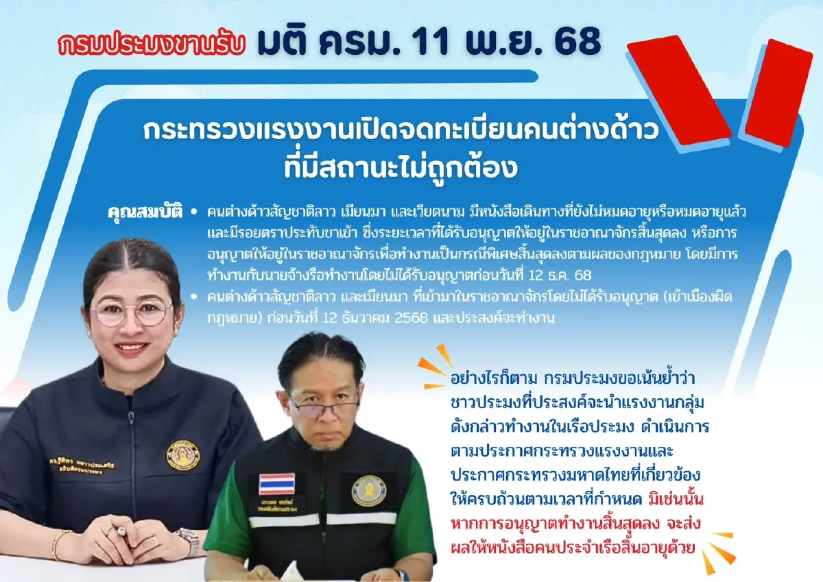 กรมประมง ขานรับ รัฐเปิดจดทะเบียนแรงงานต่างด้าว  ลาว เมียนมา เวียดนาม