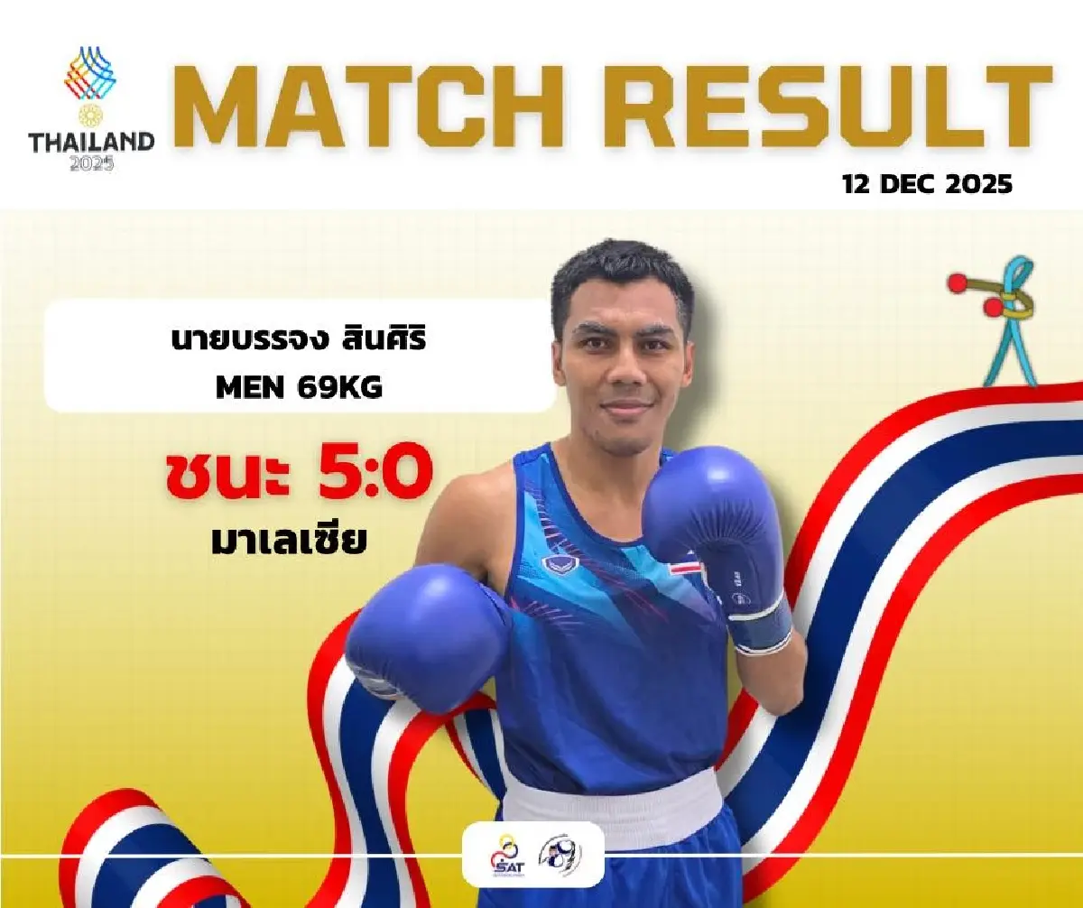 LIVE ถ่ายทอดสดมวยสากล เชียร์บรรจง สินศิริ 'ไทย พบ มาเลเซีย' ซีเกมส์ 2025