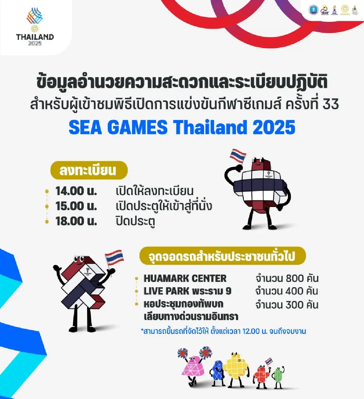 เลี่ยงรถติด แข่งขันกีฬา SEA GAMES 2025 พิธีเปิดซีเกมส์ 2025 ราชมังฯ