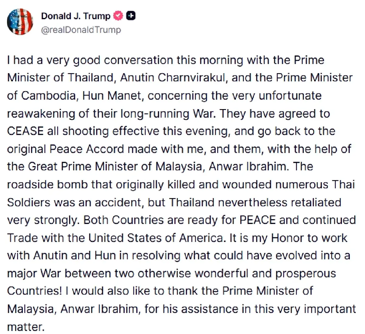 เปิดถ้อยแถลง 3 ผู้นำ สหรัฐ-ไทย-กัมพูชา สื่อนอกชี้ น้ำเสียงไม่ตรงกัน