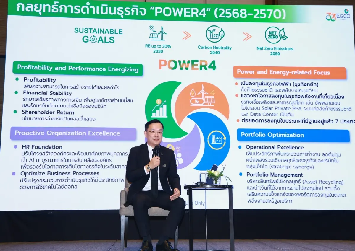 EGCO Group กางแผนปี 69 ชูกลยุทธ์ POWER4 ทุ่มงบ 30,000 ล้านบาท ขยายพอร์ตโฟลิโอ