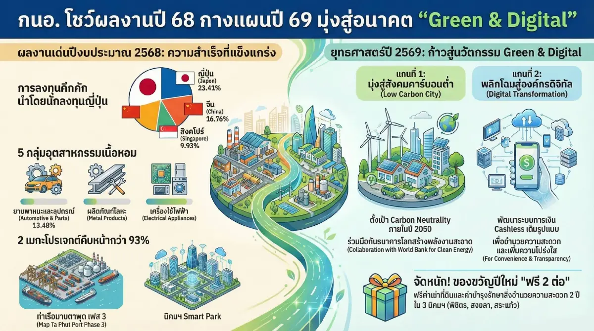 'กนอ.' ปลื้มปี 68 ปิดยอดขาย 8 พันไร่ มอบของขวัญปีใหม่! ฟรีค่าเช่า 2 ปี ดึงทุนนอก