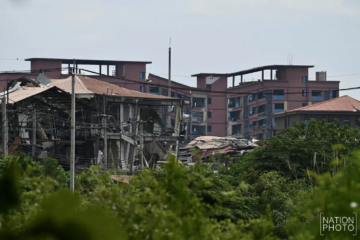 โดนแล้ว เปิดภาพซาก 'เคเคปาร์ค' ฐานทัพแก๊งคอลเซ็นเตอร์ ถูกถล่มยับ