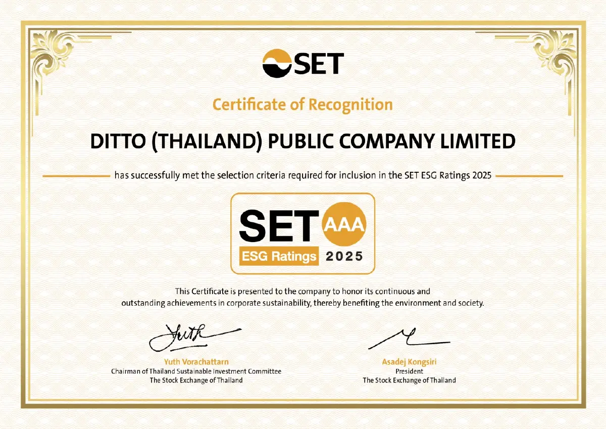 DITTO คว้า 2 รางวัลใหญ่ 2 ปีซ้อน SET ESG Ratings AAA และ Forbes Asia Best Under A Billion