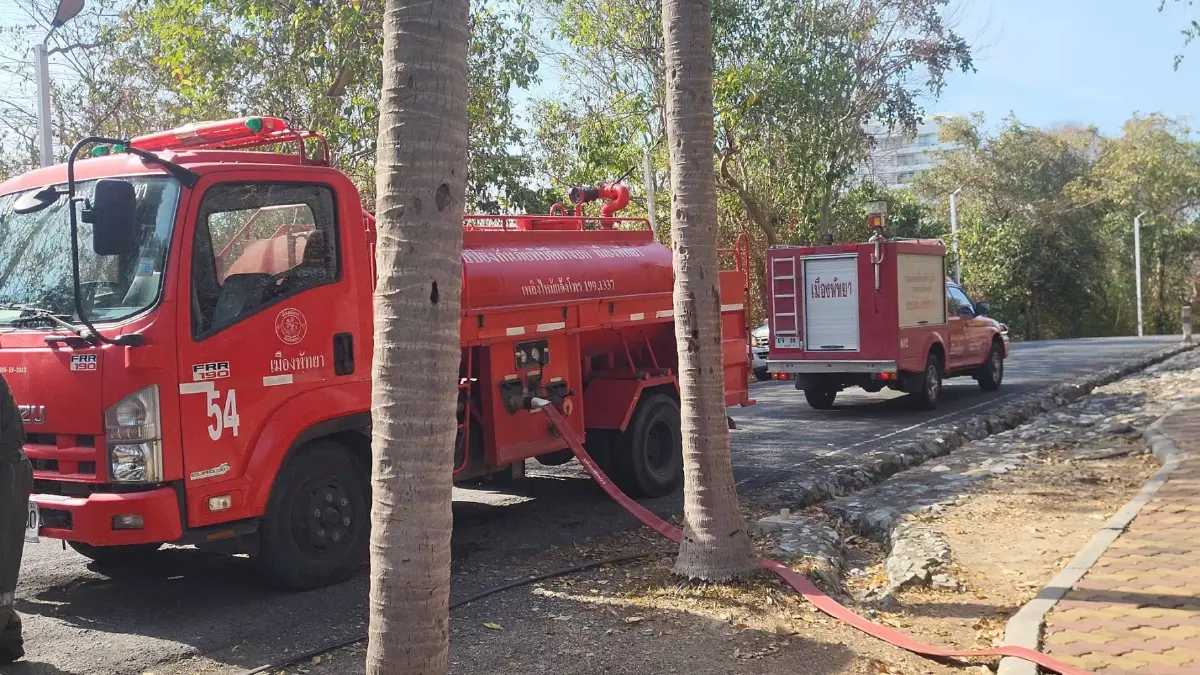 ระทึก! ไฟไหม้ป่าหญ้าหวิดลามป้าย pattaya city​ จนท.เร่ง​ควบคุมสถานการณ์