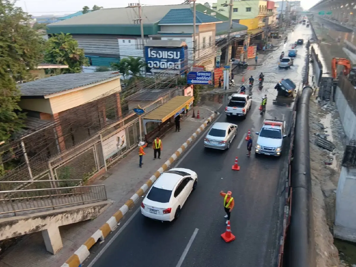 คืบหน้า ถนนทรุดตัว พระราม 2 วิบัติ ประกาศฉุกเฉิน น้ำไม่ไหล สมุทรสาคร