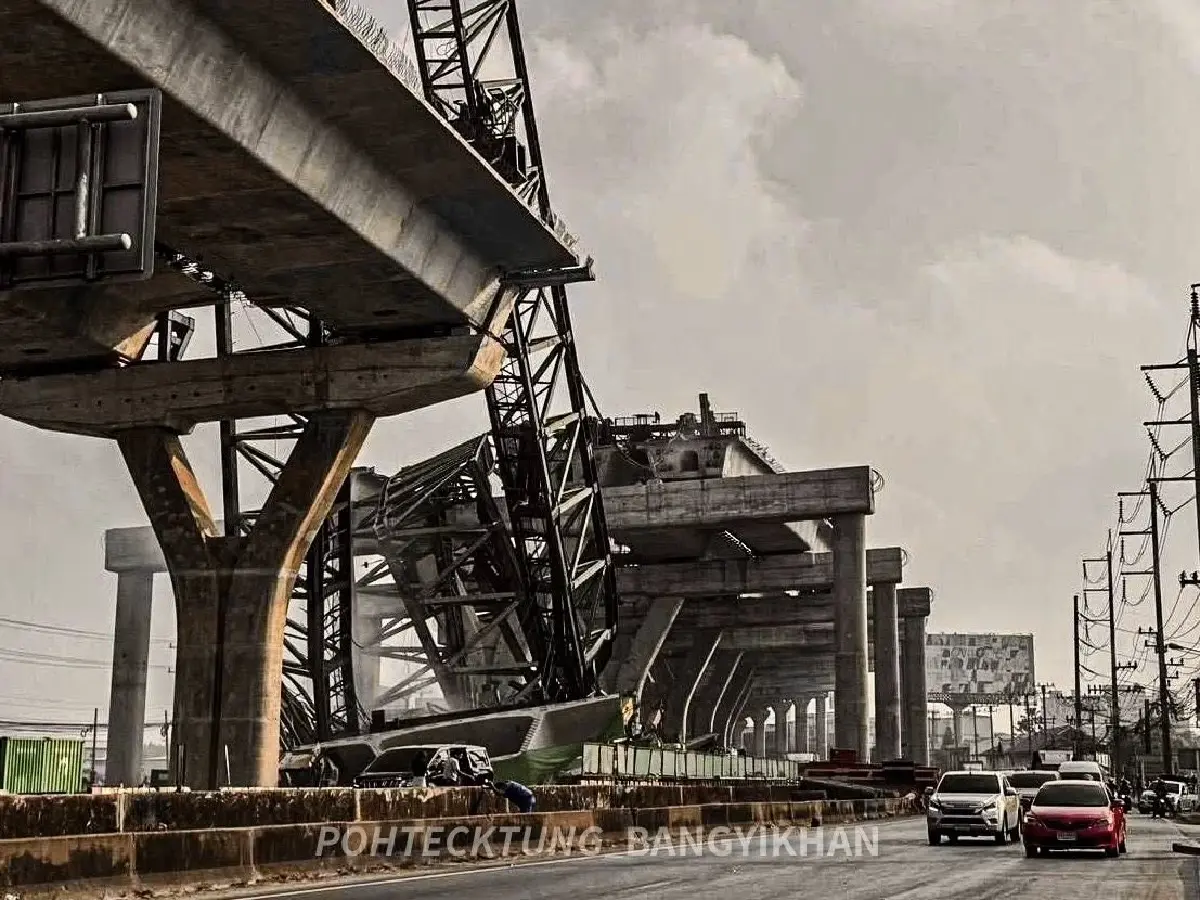 ด่วน! เครนถล่มพระราม 2 สมุทรสาคร ทับเกาะกลางใกล้สะพานท่าจีน ดับ 2