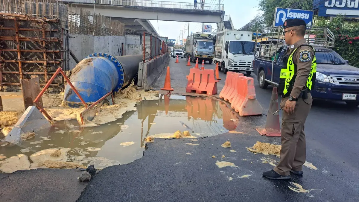 คืบหน้า ถนนทรุดตัว พระราม 2 วิบัติ ประกาศฉุกเฉิน น้ำไม่ไหล สมุทรสาคร