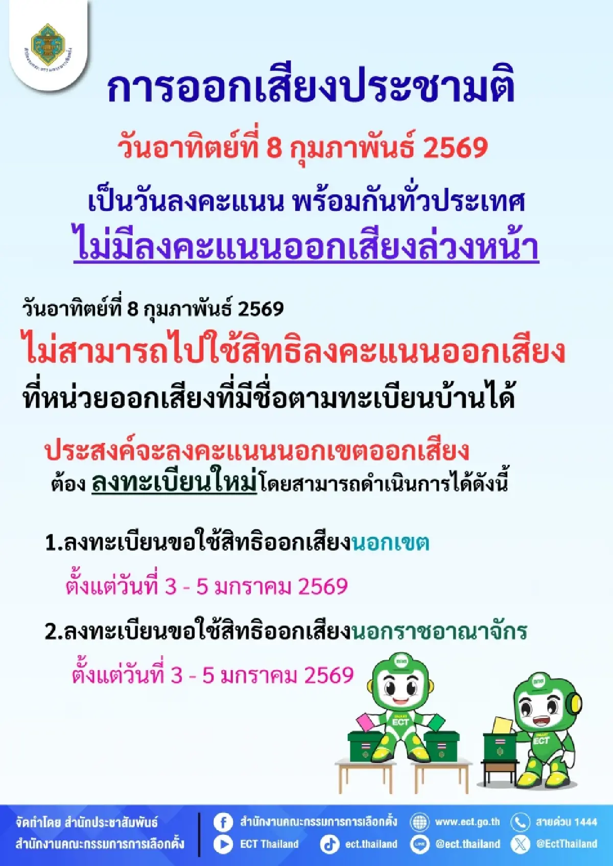 'กกต.' เผยยอดผู้ลงทะเบียนเลือกตั้งสส.ล่วงหน้า กว่า 8.8แสนคน