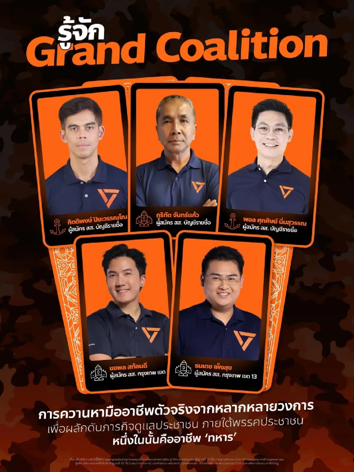 ปชน.ชู 'Grand Coalition' เปิด 5 อดีตนายทหาร เล่นการเมืองลง สส.ส้ม
