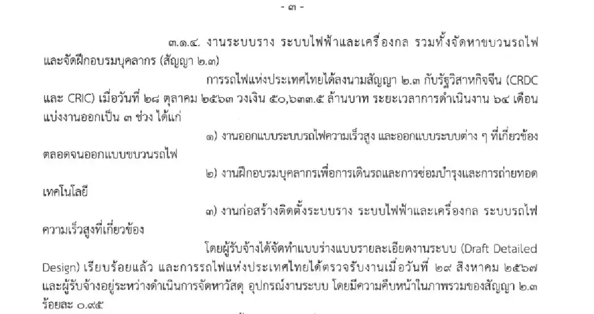 อัปเดตสัญญา 5.5 หมื่นล. เครือ 'ไชน่า เรลเวย์' ออกแบบ-คุมงานทางรถไฟ