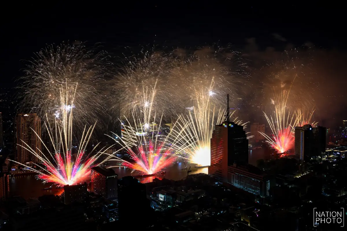 สวัสดีปีใหม่ 2569 ภาพชุด พลุปีใหม่ โค้งน้ำเจ้าพระยา เคาท์ดาวน์ 2026