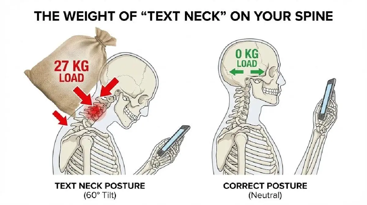 ‘ก้มหน้าเล่นมือถือ’ 60 องศา เท่ากับแบกข้าวสาร 27 กก.ตลอดเวลา