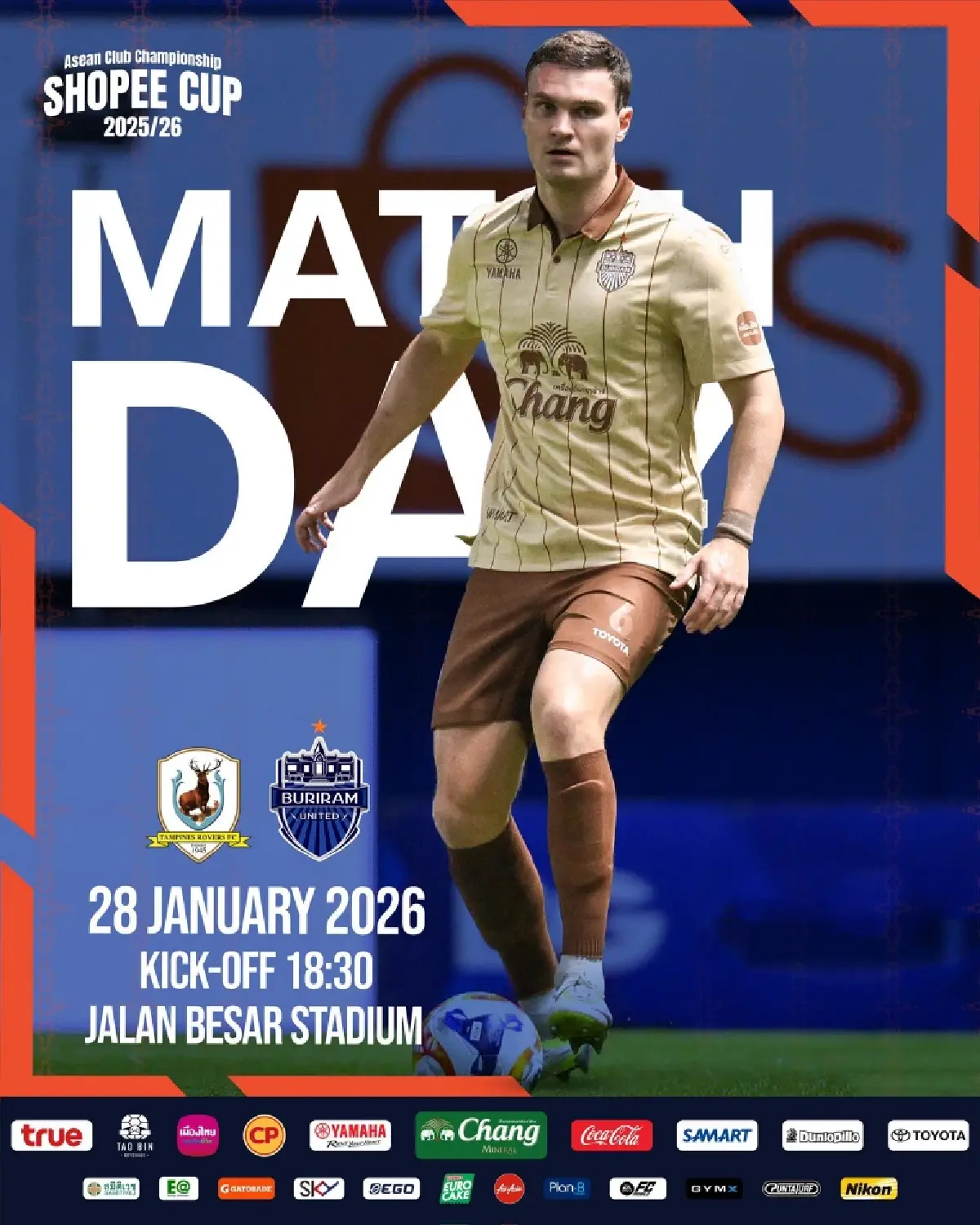 ถ่ายทอดสด 'แทมปิเนส โรเวอร์ส พบ บุรีรัมย์ ยูไนเต็ด' ดูบอลสด Shopee Cup