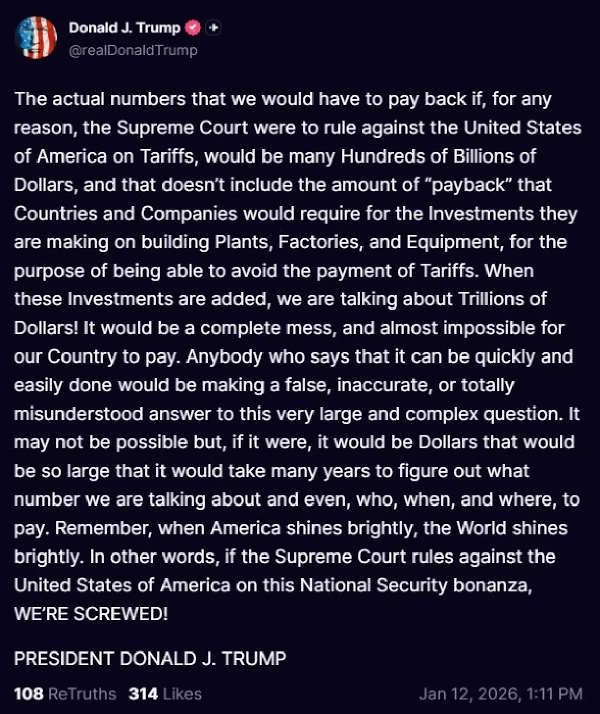 จับตาอนาคตภาษีสหรัฐในอุ้งมือศาลฎีกา เมื่อทรัมป์ครวญ ‘เราพังแน่’