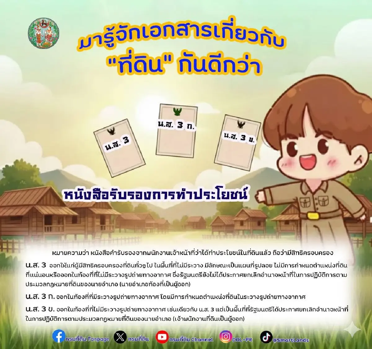 กรมที่ดิน แนะความรู้ ข้อแตกต่างของน.ส. 3, น.ส. 3 ก.และน.ส. 3 ข.