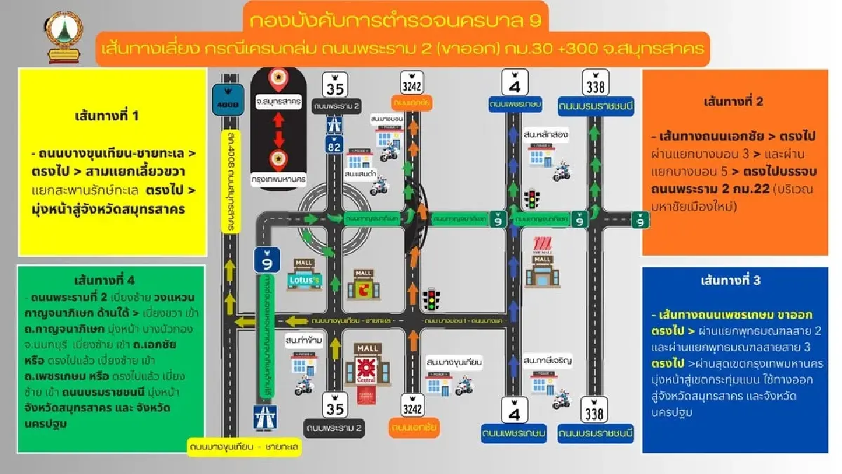 ด่วน! รถติดมากแล้ว จุดเครนถล่มถนนพระราม 2 ดูทางเลี่ยง มีปิดถนน