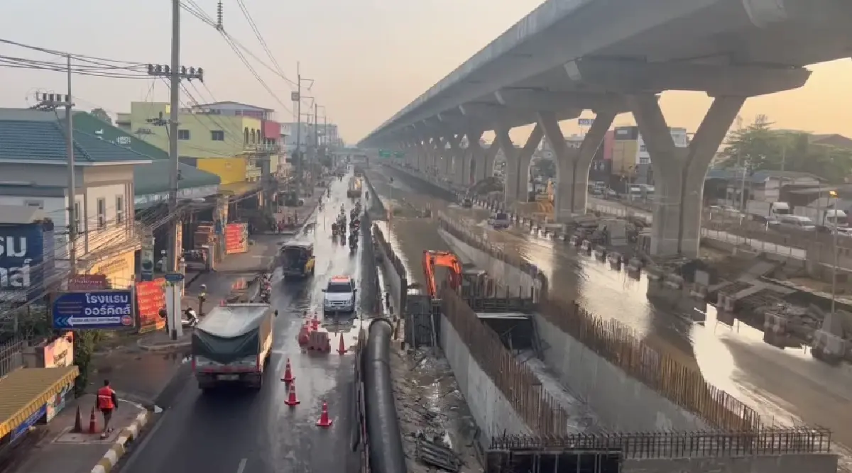 คืบหน้า ถนนทรุดตัว พระราม 2 วิบัติ ประกาศฉุกเฉิน น้ำไม่ไหล สมุทรสาคร