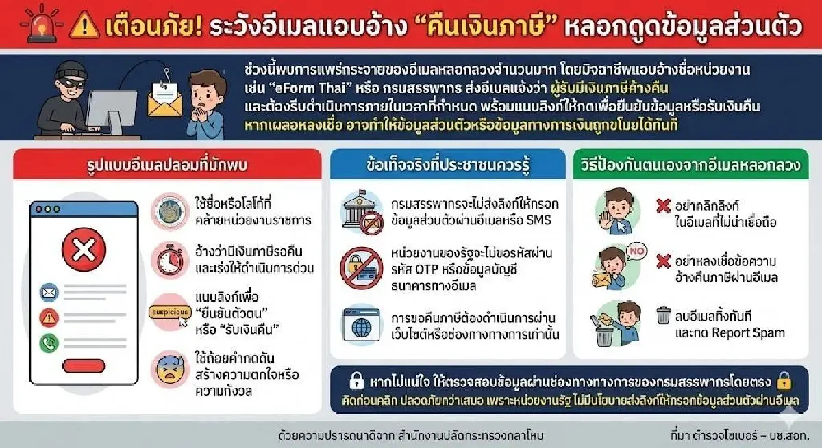 สรรพากร เตือน! อย่ากดลิงก์คืนภาษีผ่านอีเมล เสี่ยงโดนดูดเงิน