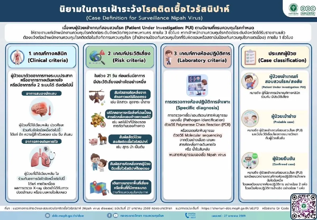 เฝ้าระวัง ไวรัสนิปาห์ มีประวัติใกล้ ค้างคาวแม่ไก่ รายงานตัวด่วน