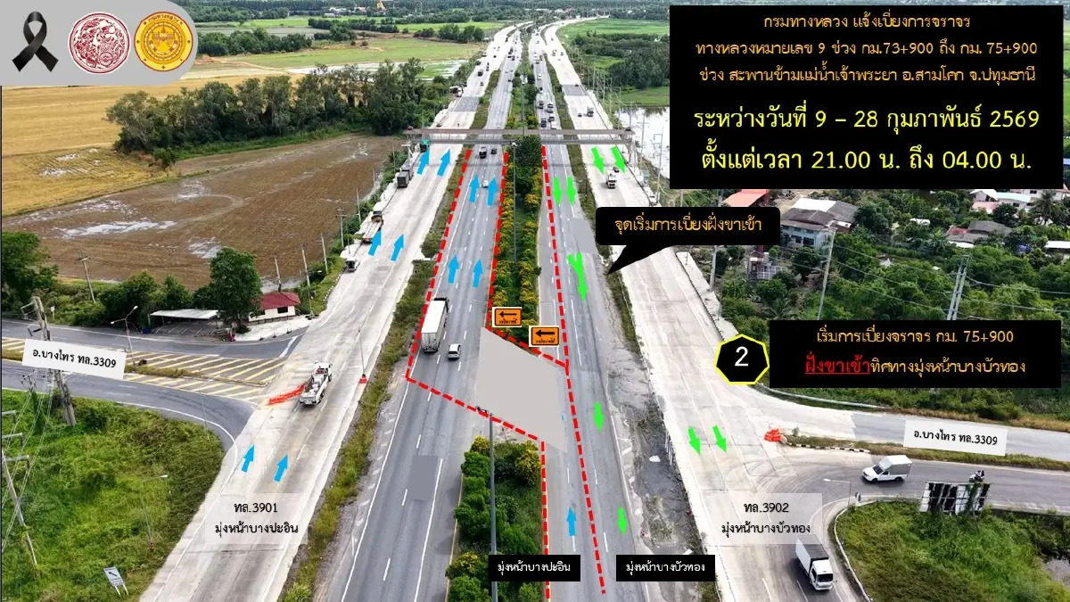เลี่ยงได้เลี่ยง ปิดถนน 20 วันรวด ทล.9 เบี่ยงสะพานสามโคก ไปบางปะอิน