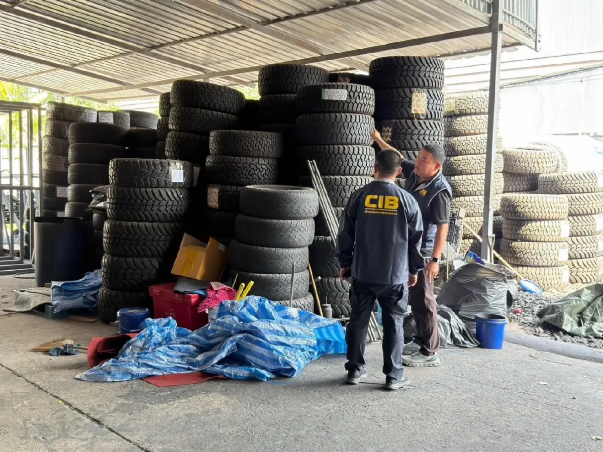 ย้อมแมวยางเก่ายี่ห้อดัง บุก 4 โกดังชลบุรี ยึดของกลาง 10 ล้านบ.