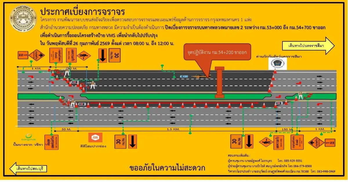 ด่วน! รถติดมาก ถนนมิตรภาพ 'เขาใหญ่-ปากช่อง' รื้อป้ายยาวถึงเย็น